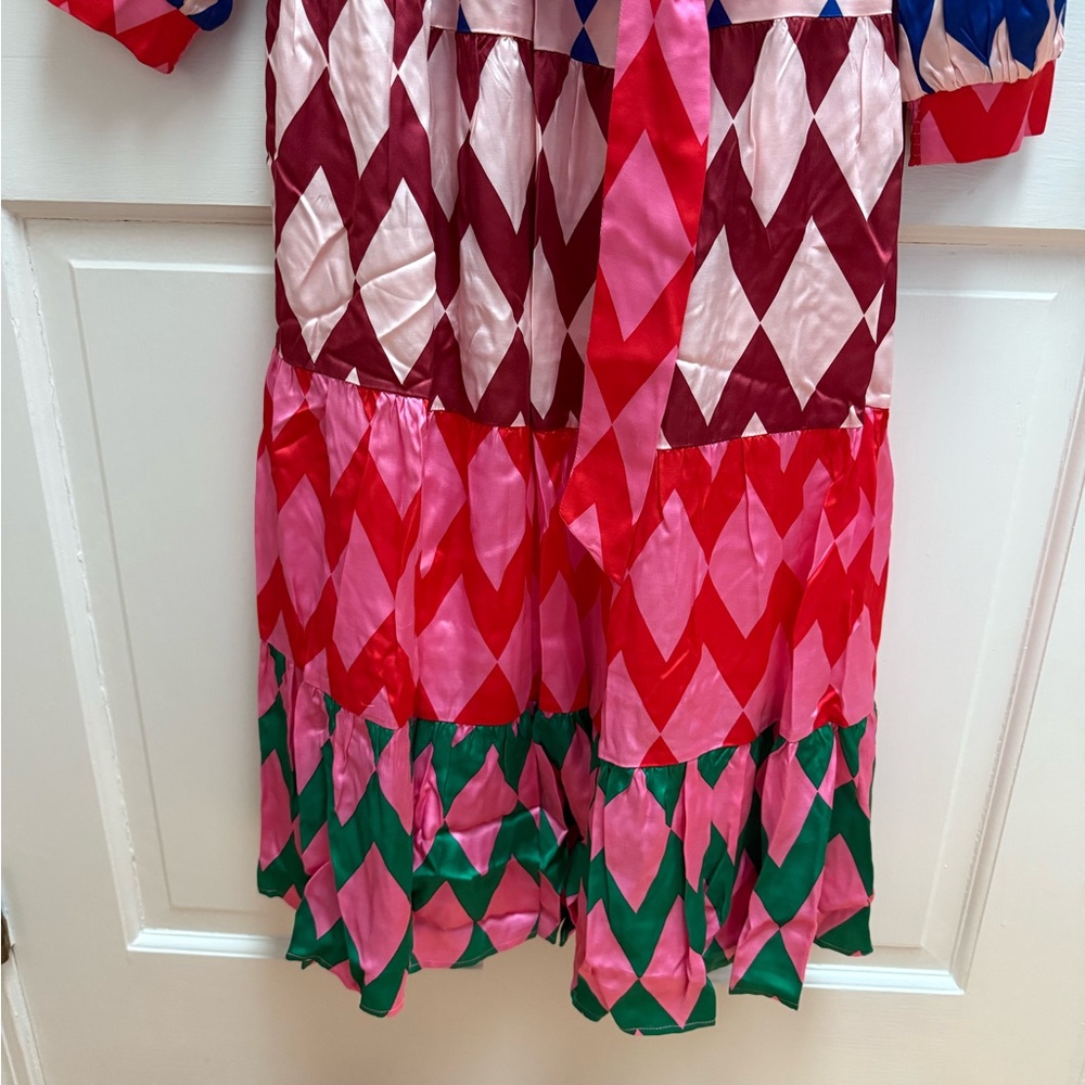 NWT v-neck tiered dress in vibrant stripe - Picture 8 of 10